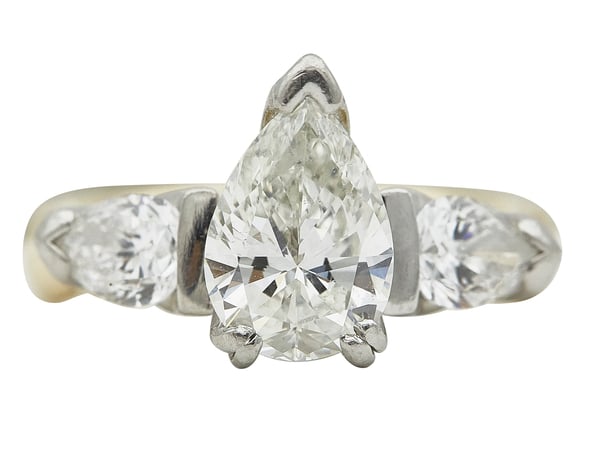 GIA 2.00 CT Pear Cut 3 Stone Ring, H, SI2