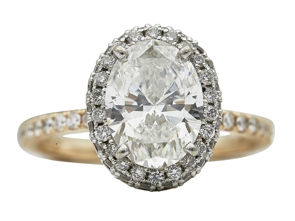 GIA 2.05 CT Oval Cut Halo Ring, H, SI2