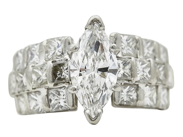 GIA 1.49 CT Marquise Cut Solitaire Ring, D, VS2