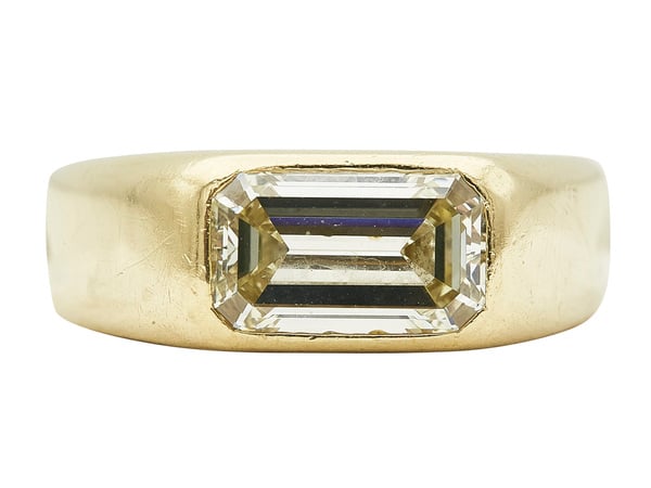 3.35 - 3.50 CT Emerald Cut Men's Ring, Light Yellow, VS1
