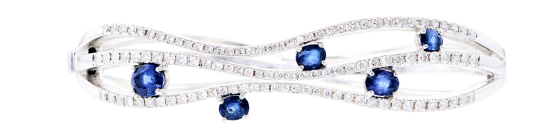Sapphire and Diamond Ring and Bracelet Jewelry Set 14K White Gold